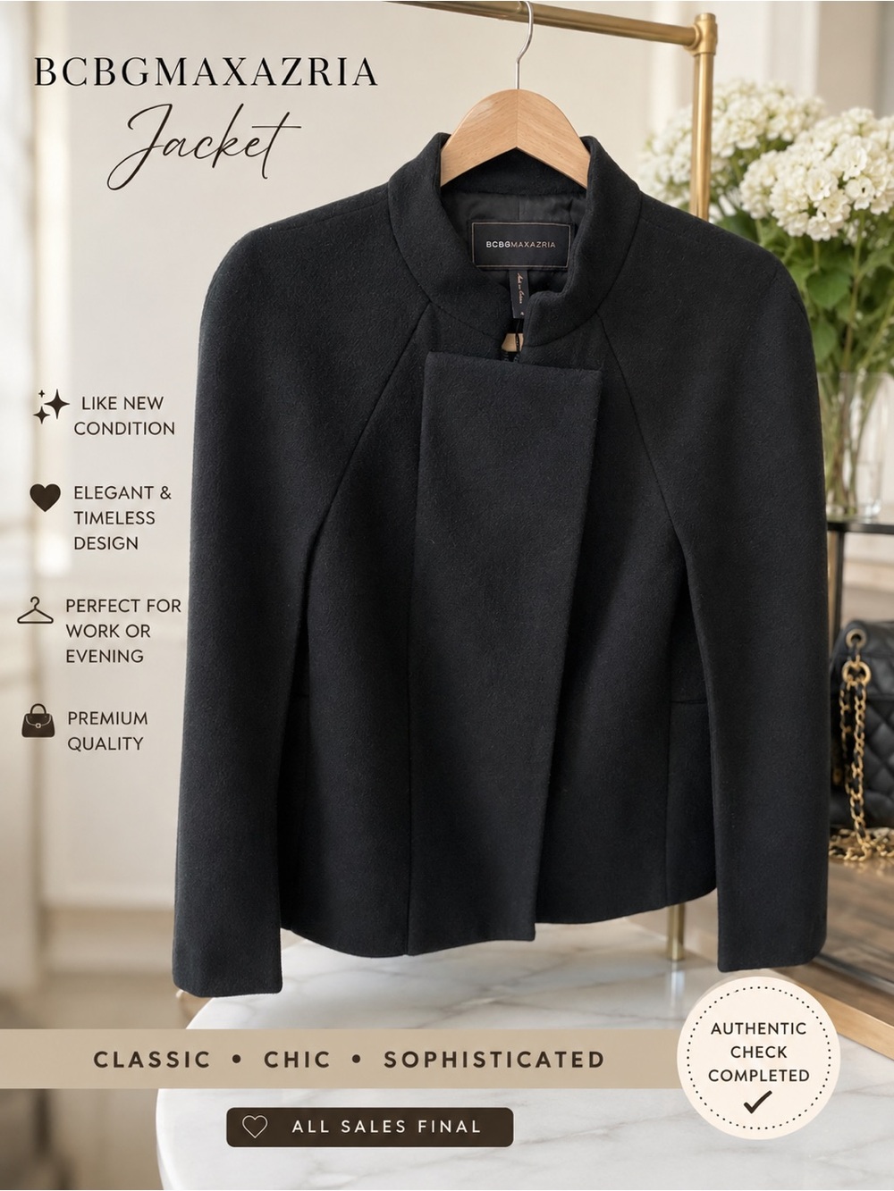 BCBGMaxAzria Black Structured Stand-Collar Jacket